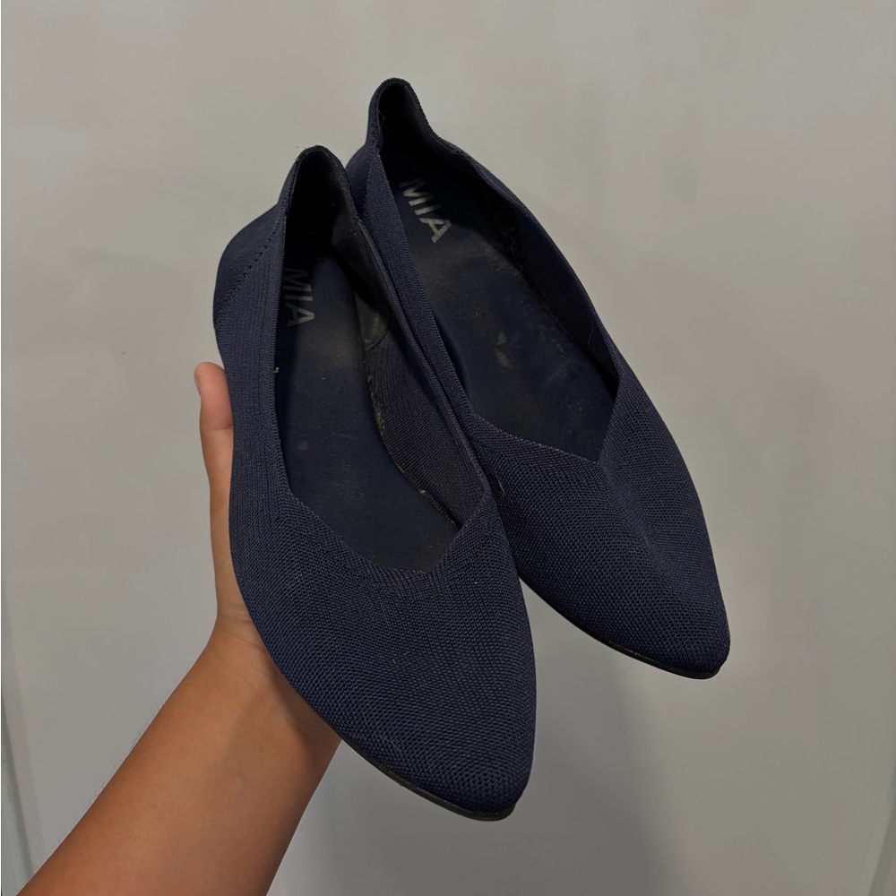 Avia Navy Pointed-Toe Slip-On Knit Flats